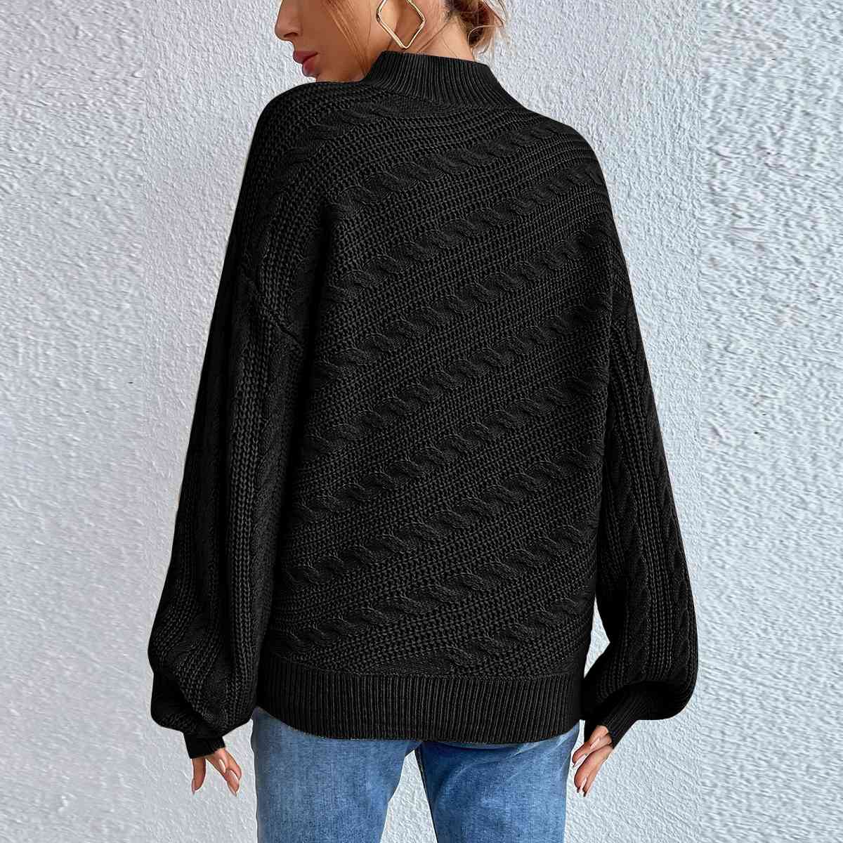 Cable-Knit Mock Neck Long Sleeve Sweater