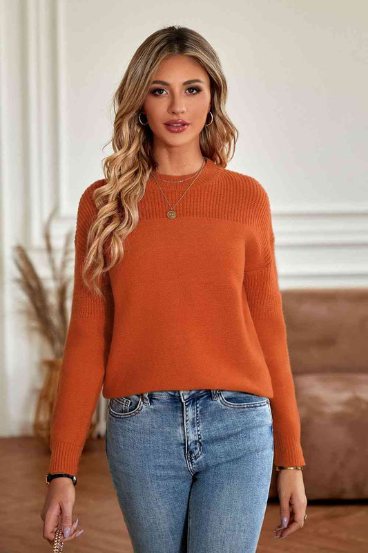 Round Neck Dropped Shoulder Sweater