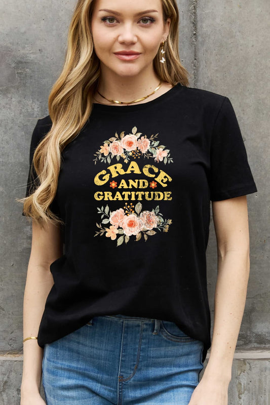 Simply Love Full Size GRACE AND GRATITUDE Graphic Cotton Tee