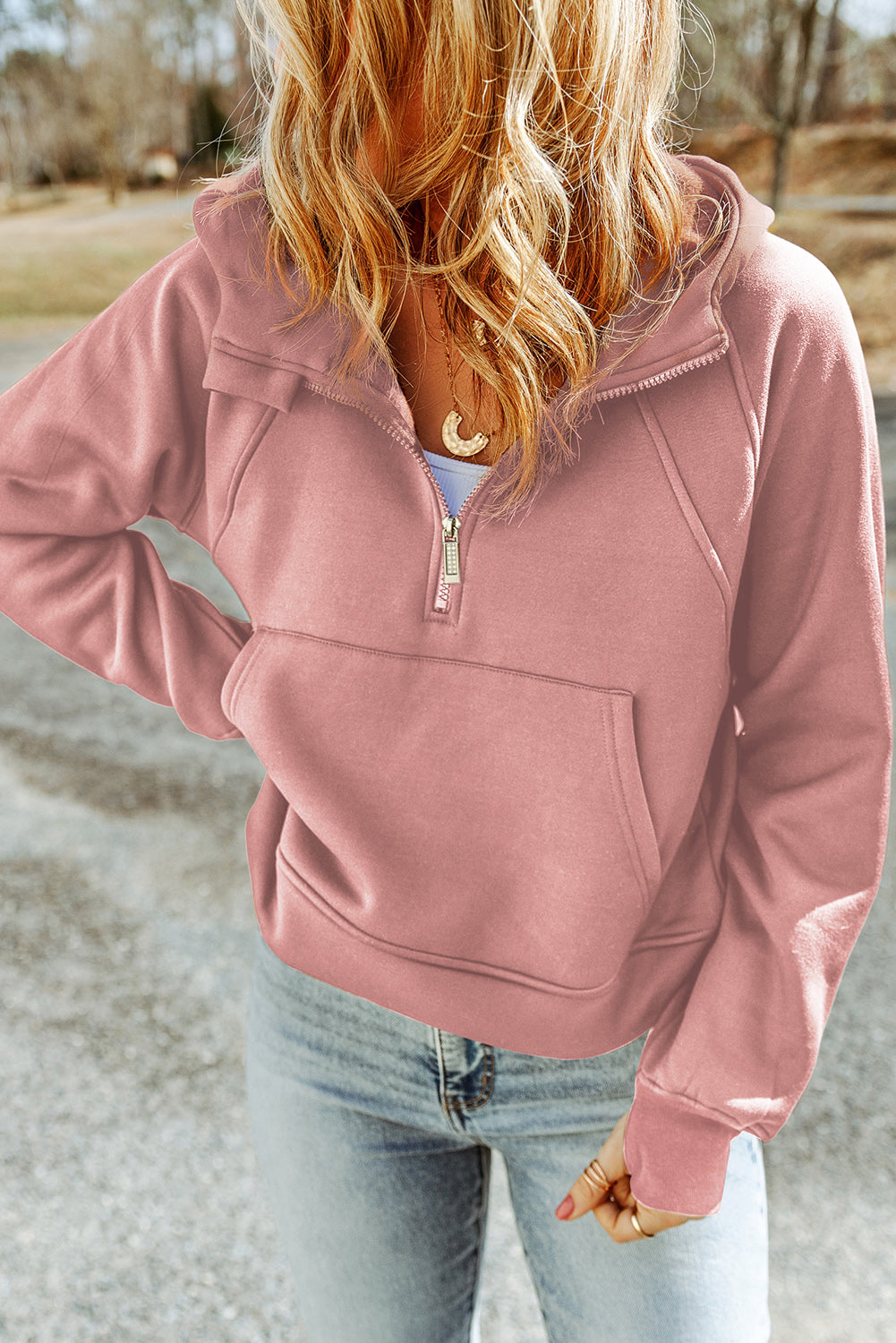 Half-Zip Thumbhole Sleeve Hoodie