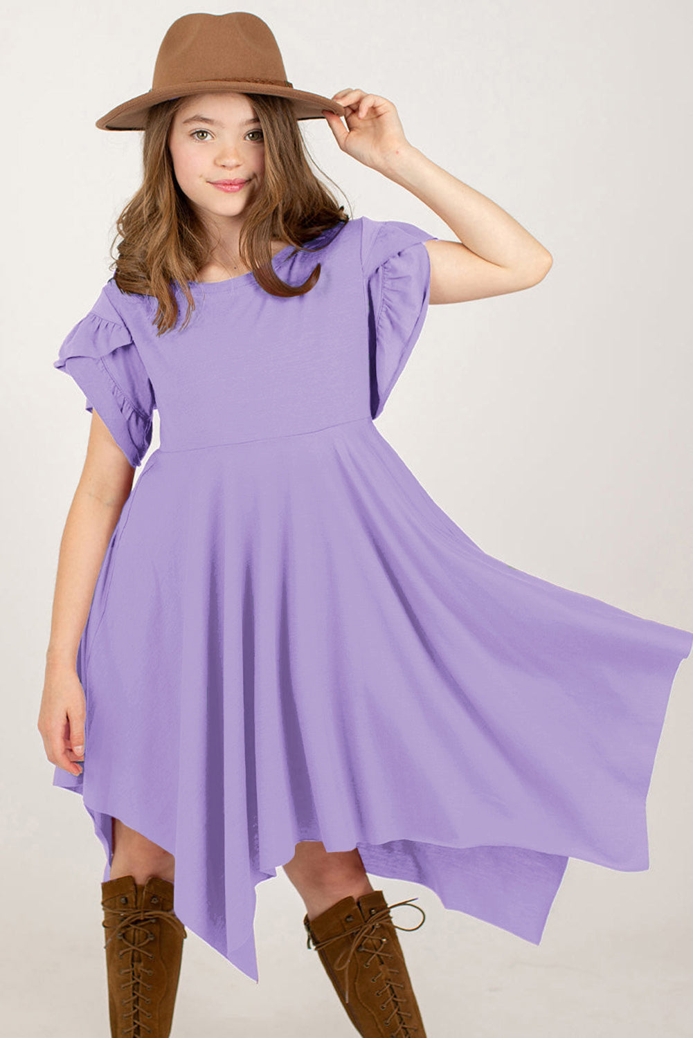 Round Neck Petal Sleeve Dress