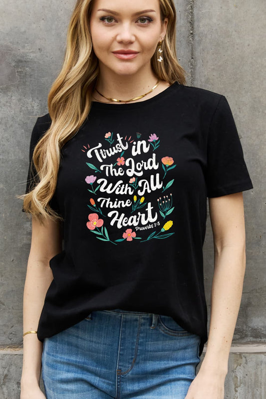 Simply Love Full Size TRUST IN THE LORD WITH ALL THINE HEART PROVERBS 3:5 Graphic Cotton Tee