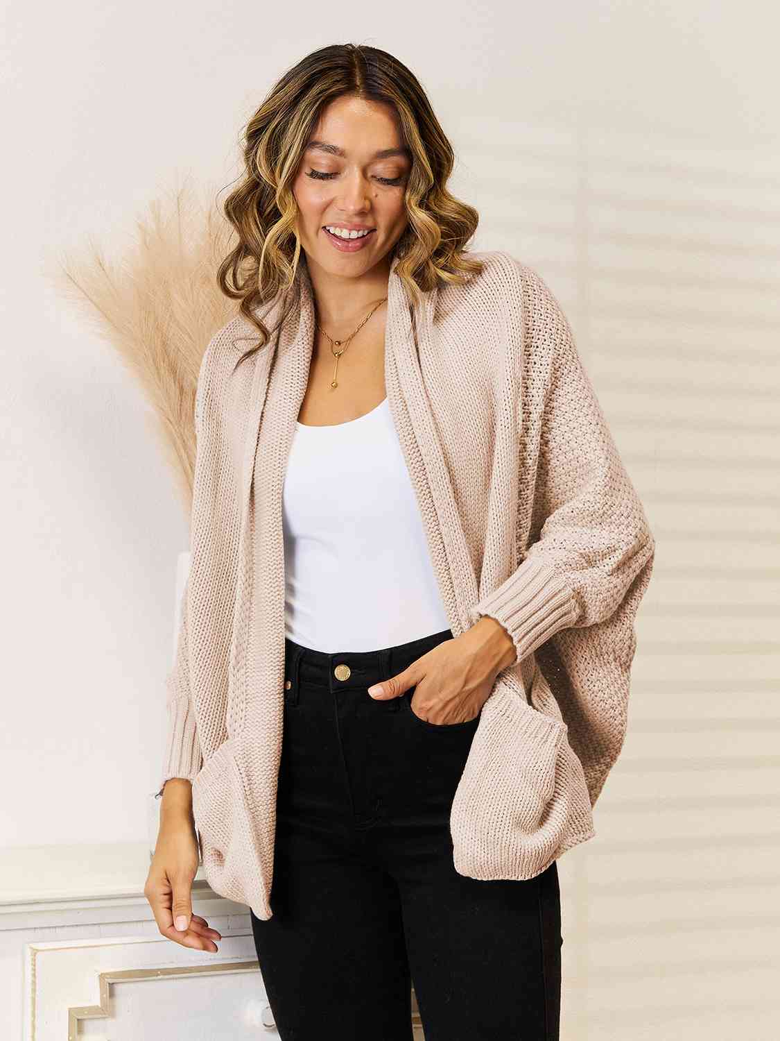 Open Front  Cardigan with Pockets