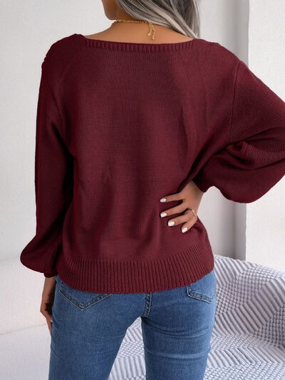 Cable-Knit Square Neck Long Sleeve Sweater