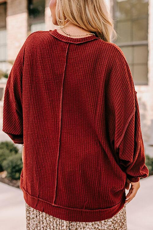 Plus Size Exposed Seam Waffle-Knit High-Low Sweatshirt