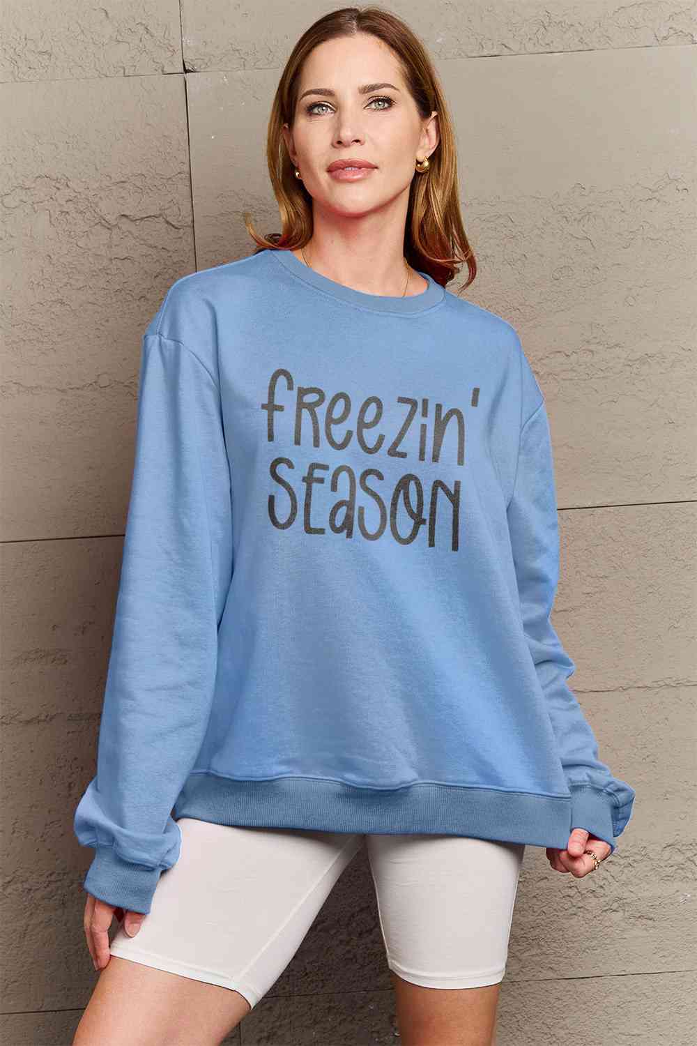 Simply Love Full Size FREEZIN' SEASON Graphic Sweatshirt