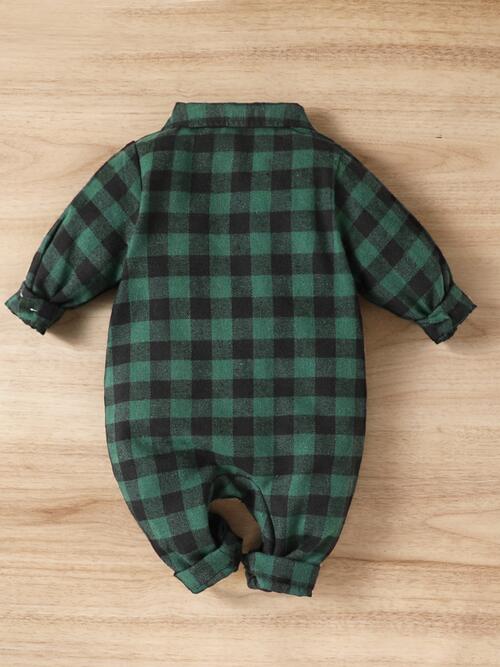 Plaid Long Sleeve Snapped Jumpsuit