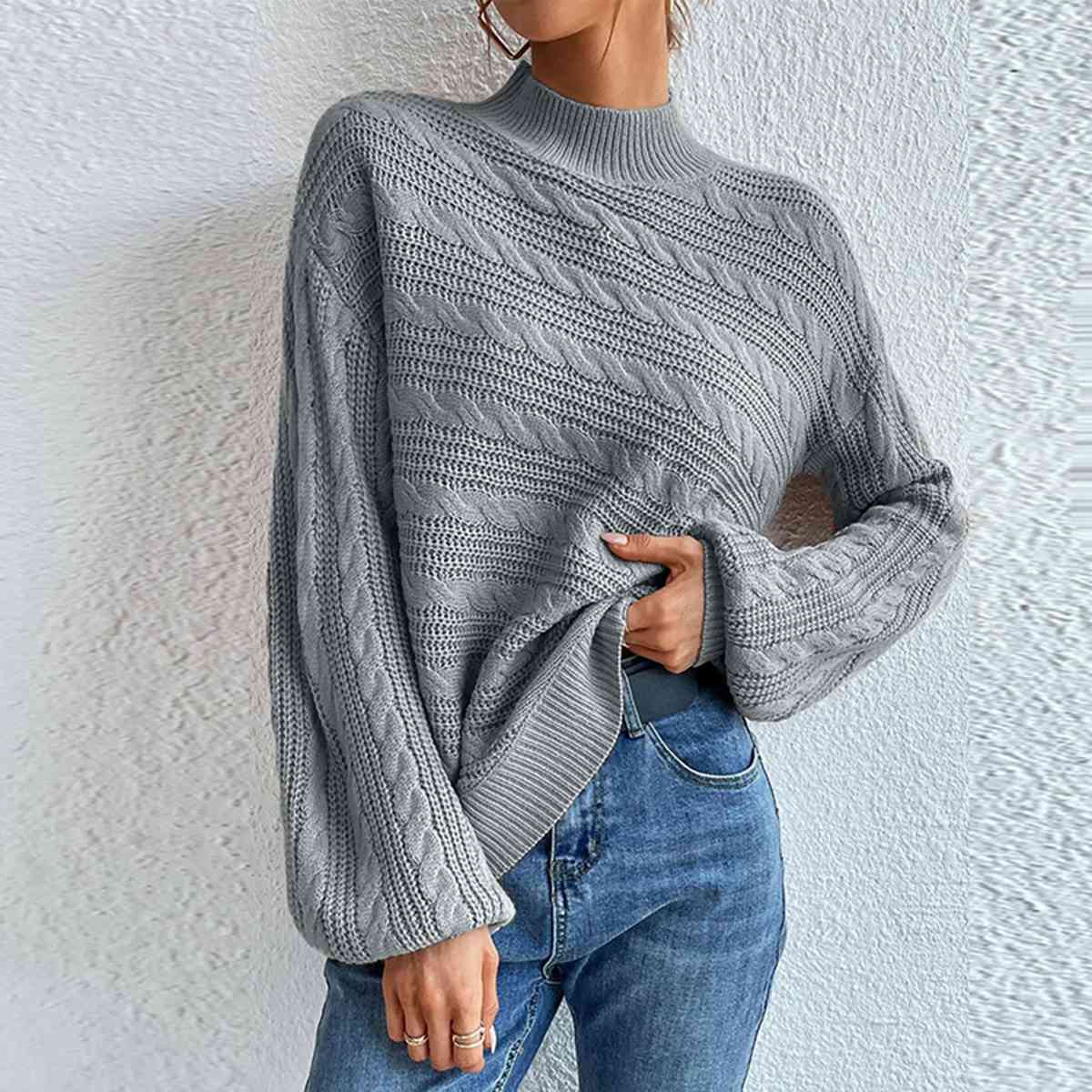 Cable-Knit Mock Neck  Long Sleeve Sweater