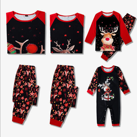 Women Reindeer Graphic Top and Printed Pants Set