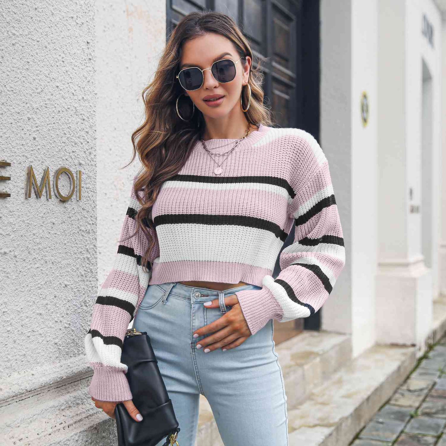 Striped Round Neck Cropped Sweater