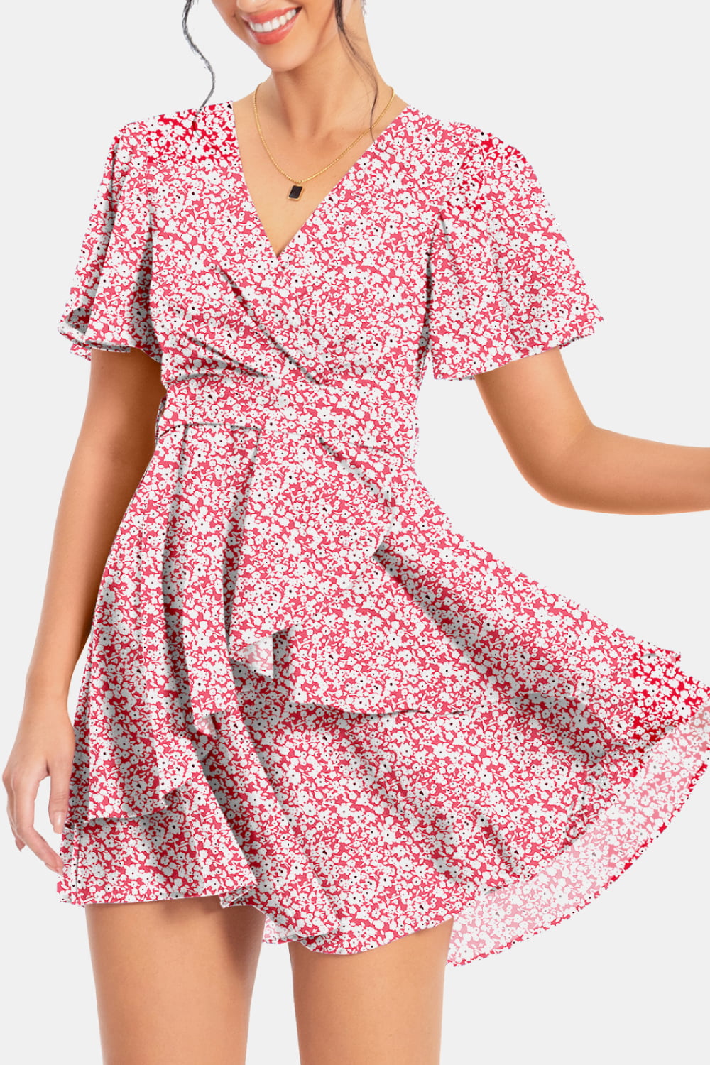 Surplice Neck Flutter Sleeve Dress