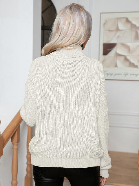 Turtleneck Cable-Knit Long Sleeve Sweater