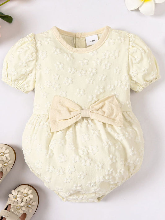 Baby Girl Floral Bow Detail Round Neck Bodysuit