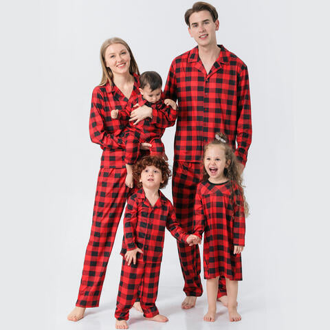 Baby Plaid Collared Neck Long Sleeve Jumpsuit